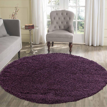 Oxford OXF00 Plain Plush Soft Stain-Resistant Textured Polypropylene Shaggy Violet Round Rug-Desire Rugs-Rug Love - The Most Loved Rug Store